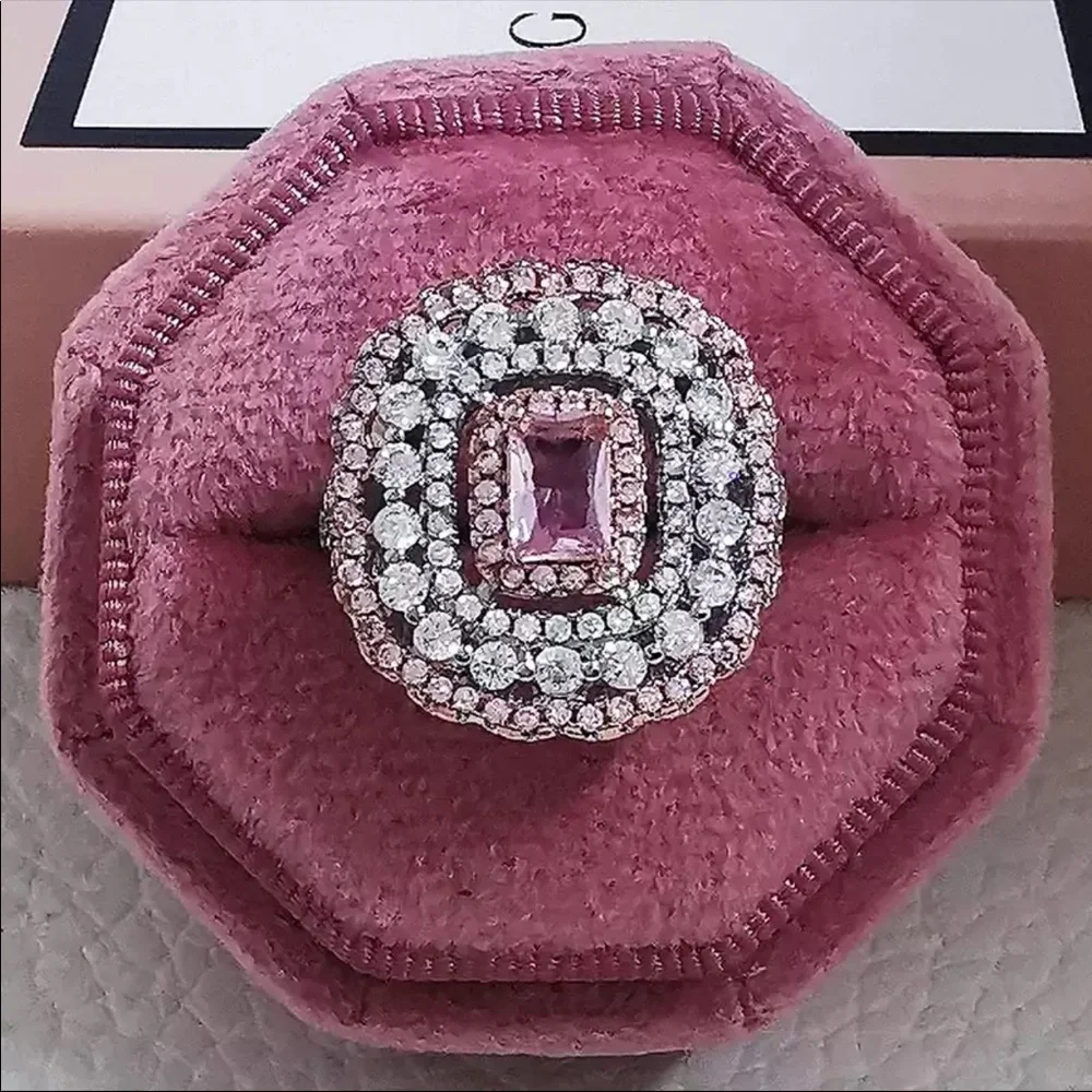 New 925 Silver pink multi color princess cut zircon engagement ring - Picture 4 of 5